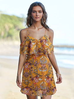 Chiffon Flower Beach Casual Mini Dress - Landing Closet