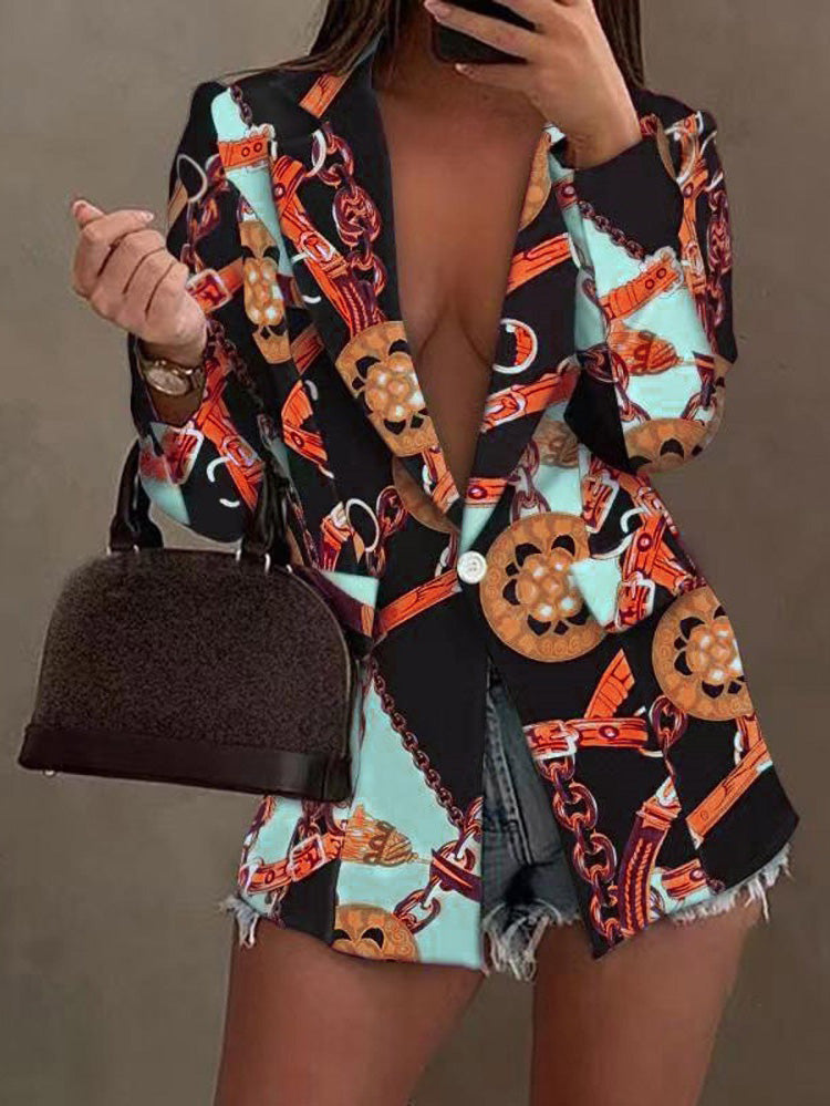 Women's Blazers Fashion Print Lapel Long Sleeve Blazers