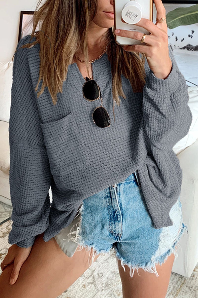 Fashion Casual Solid V Neck Tops