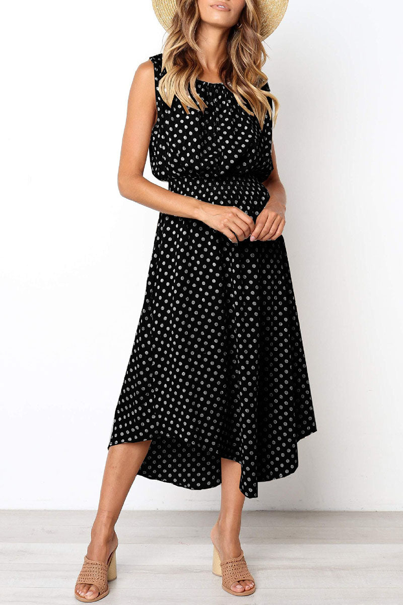 Fashion Street Dot Split Joint O Neck Irregular Dresses(4 colors)