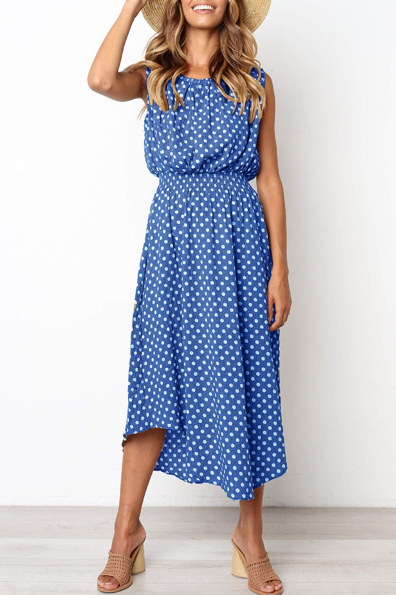 Fashion Street Dot Split Joint O Neck Irregular Dresses(4 colors)