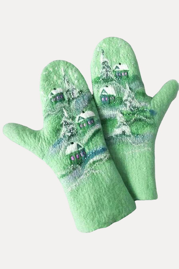 Fashion Christmas Tree Printed Split Joint Gloves