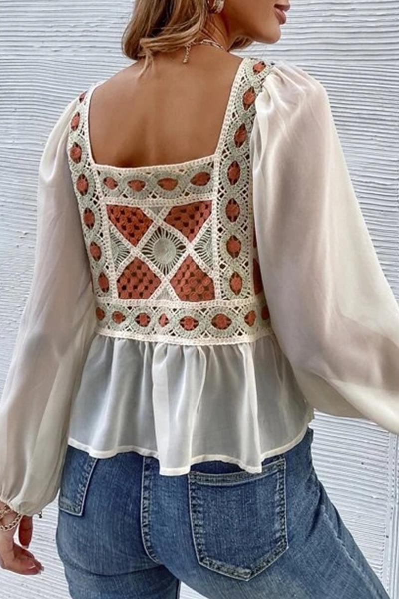 Fashion Patchwork Lace Backless Square Collar Tops(3 Colors)