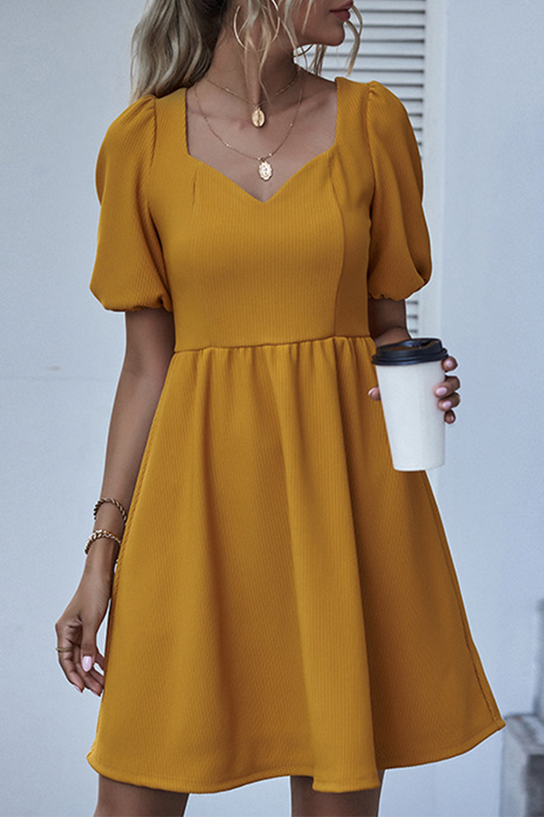 Fashion Elegant Solid Split Joint V Neck A Line Dresses