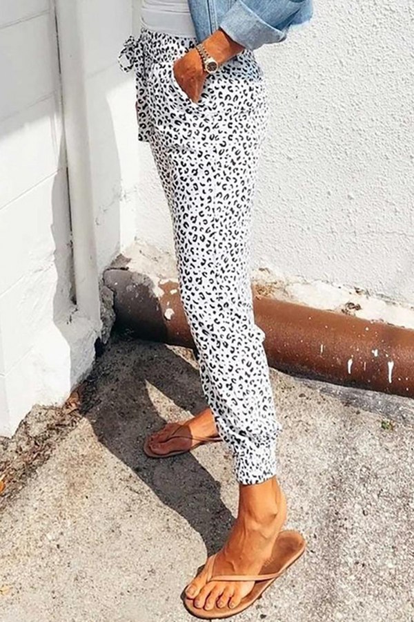 Casual Street Leopard Basic Loose Full Print Bottoms