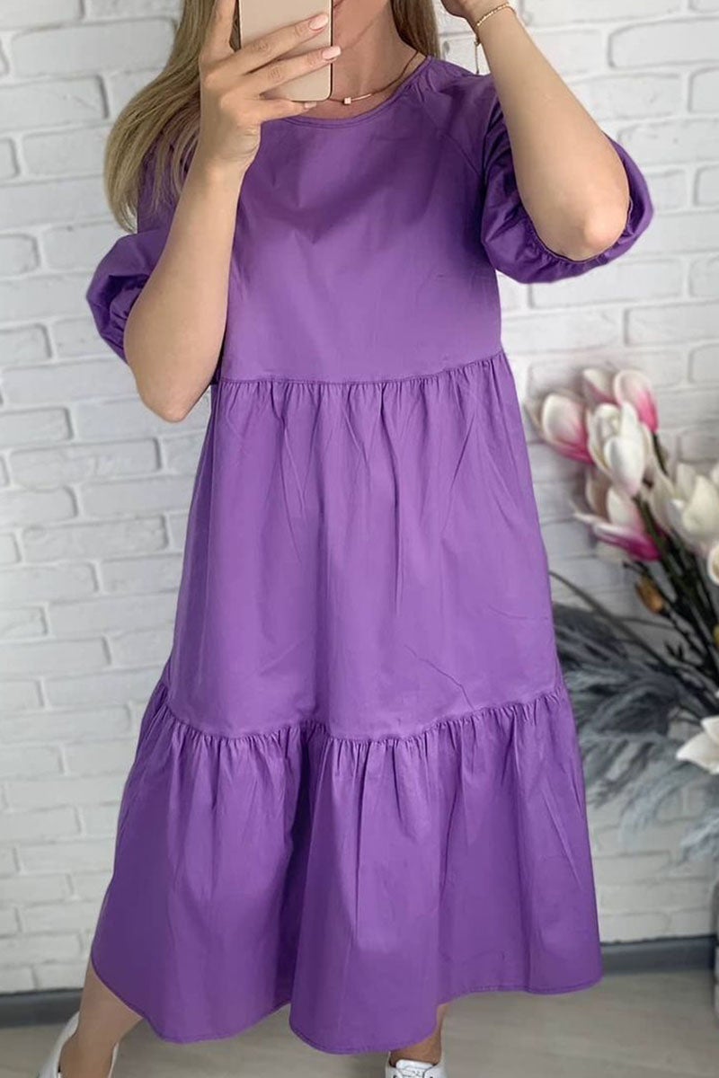 Fashion Casual Solid Split Joint O Neck A Line Dresses