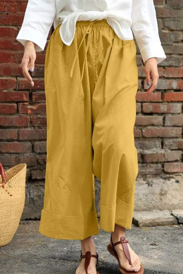 Fashion Casual Solid Split Joint Loose High Waist Wide Leg Bottoms