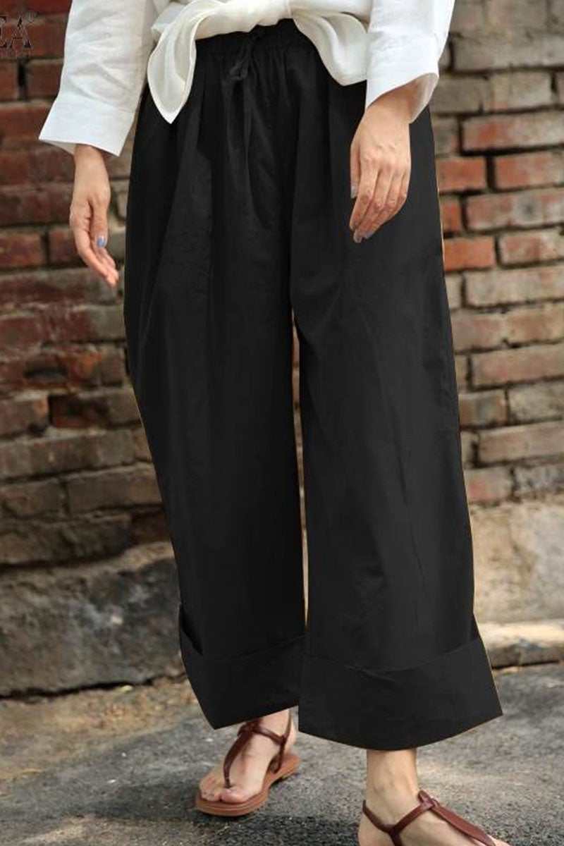 Fashion Casual Solid Split Joint Loose High Waist Wide Leg Bottoms