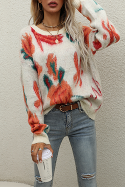 Casual Print Basic O Neck Tops Sweater