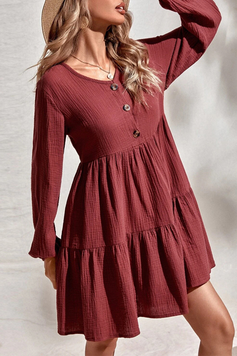 Casual Elegant Solid Buckle Flounce V Neck A Line Dresses