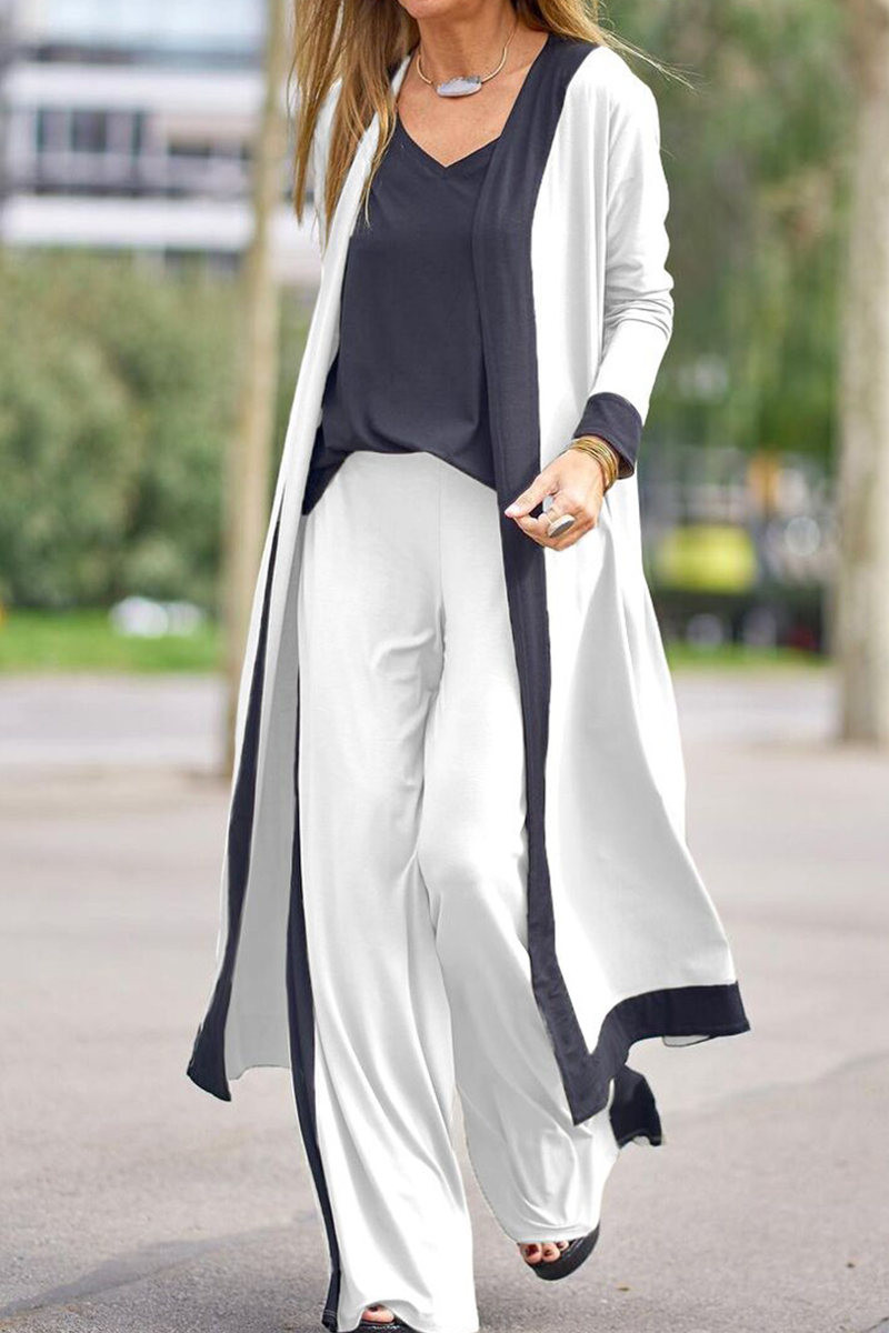 Casual Elegant Patchwork Contrast V Neck Long Sleeve Three Pieces