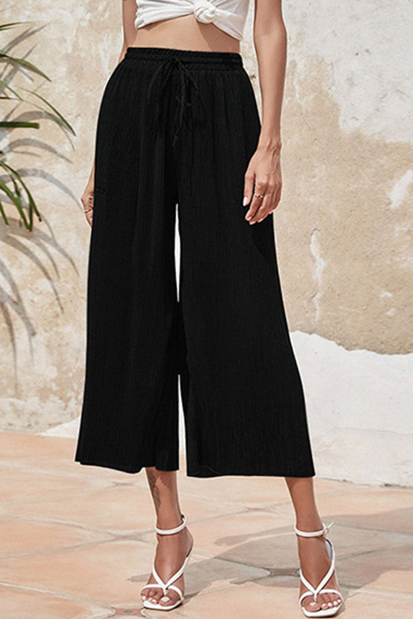 Fashion Casual Solid Split Joint Loose High Waist Wide Leg Bottoms