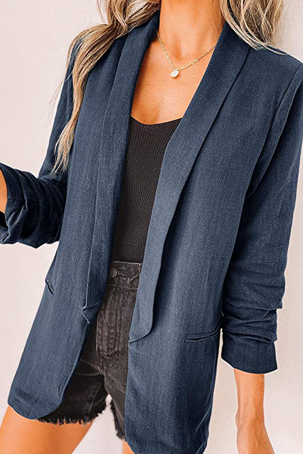 Casual Elegant Solid Patchwork Pocket Turndown Collar Outerwear