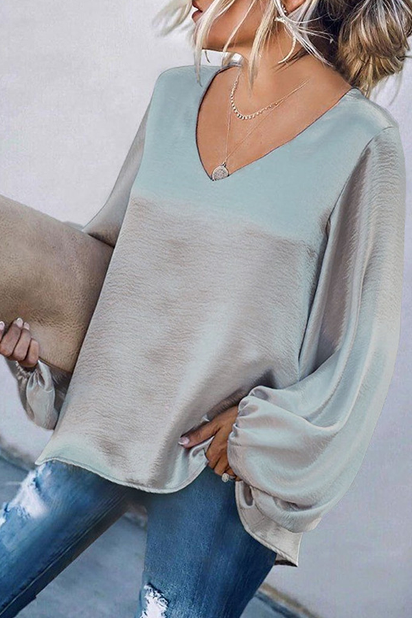 Fashion Casual Solid Split Joint Fold V Neck Tops（5 colors）