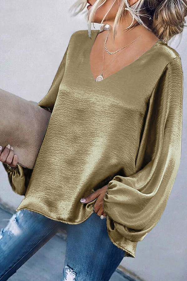Fashion Casual Solid Split Joint Fold V Neck Tops（5 colors）