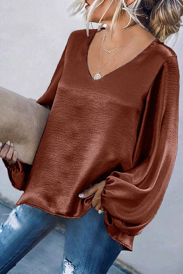 Fashion Casual Solid Split Joint Fold V Neck Tops（5 colors）