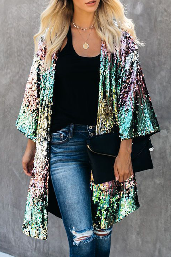 Fashion Street Patchwork Embroidered Sequins Outerwear