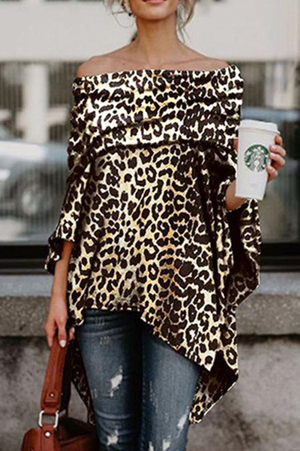 Fashion Elegant Solid Leopard Fold Asymmetrical Off the Shoulder Tops£¨7 colors£©
