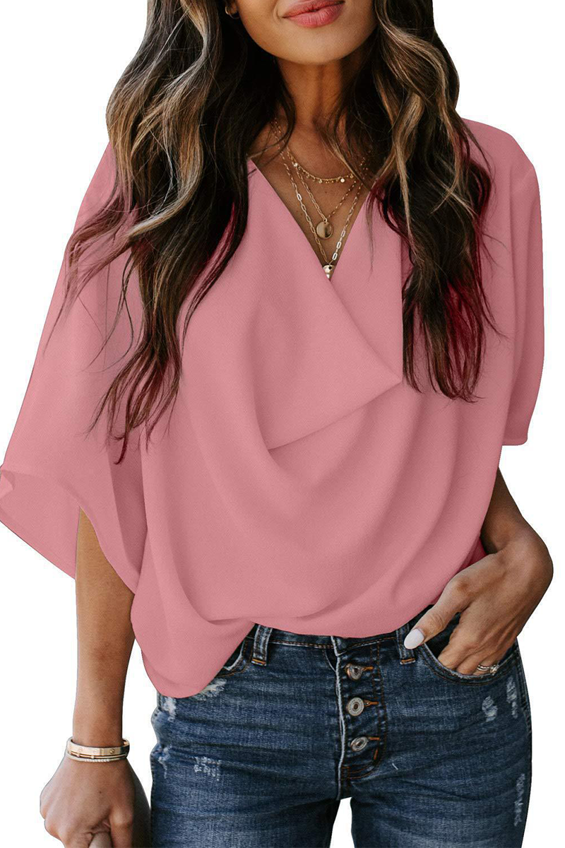 Casual Solid Flounce V Neck T-Shirts(7 colors)