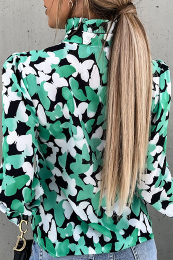Fashion Elegant Print Flounce Strap Design Stringy Selvedge Collar Tops