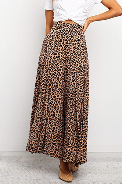 Casual Leopard Capris Straight High Waist Wide Leg Full Print Bottoms