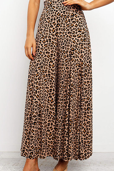 Casual Leopard Capris Straight High Waist Wide Leg Full Print Bottoms