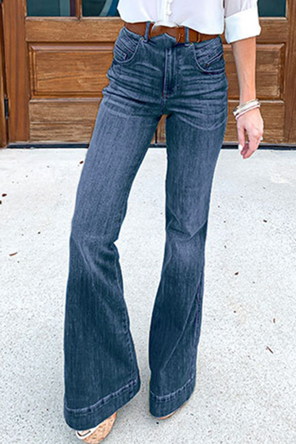 Casual Solid Split Joint Boot Cut Denim Jeans(3 colors)