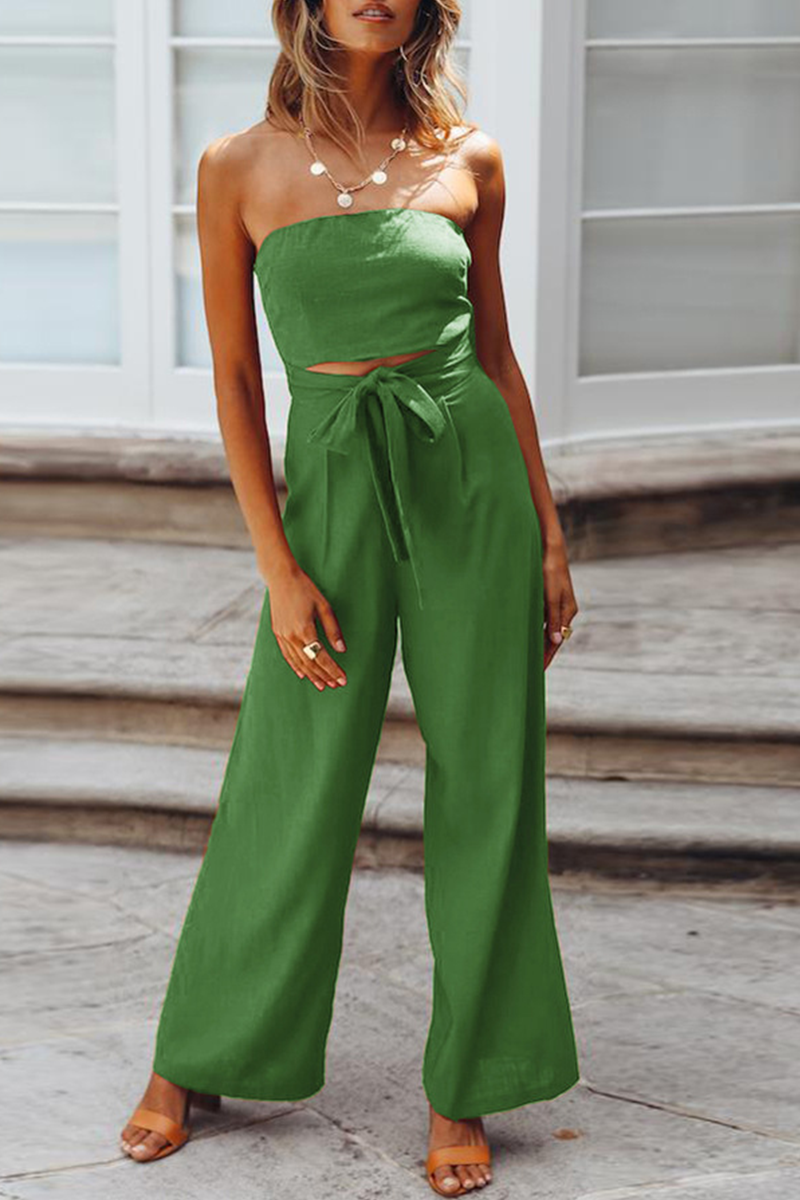 Casual Solid Patchwork Strapless Straight Jumpsuits(4 Colors)