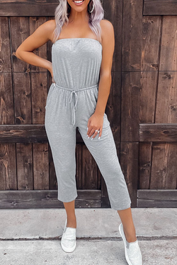 Casual Solid Split Joint Strapless Harlan Jumpsuits