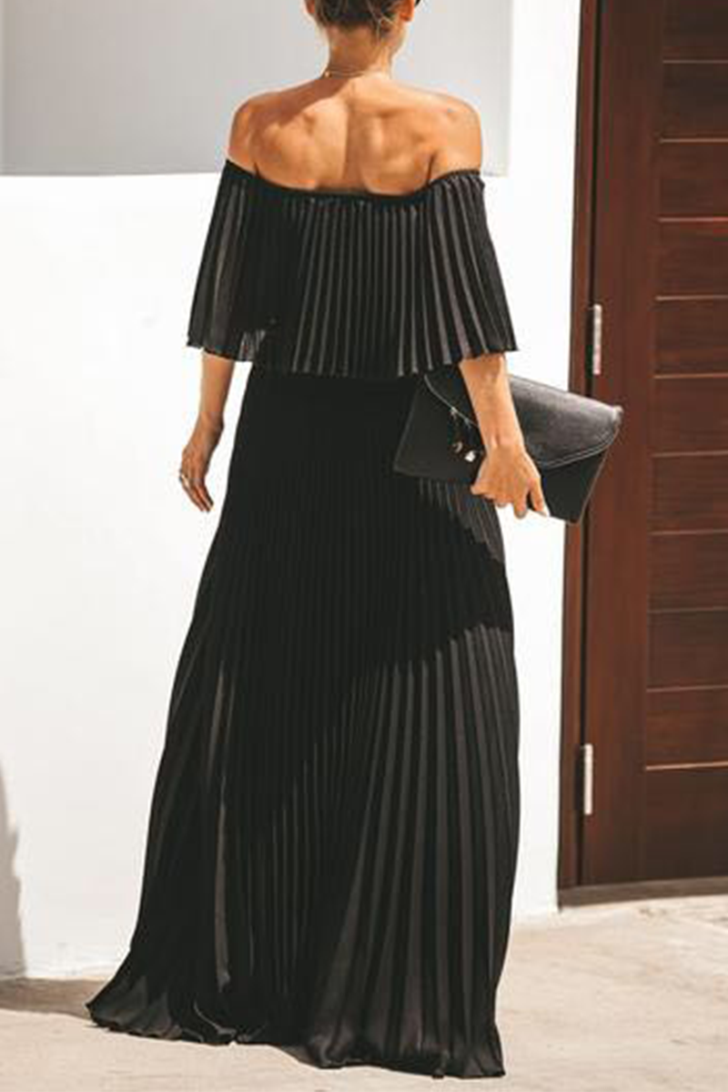 Fashion Solid Split Joint Off the Shoulder Cake Skirt Dresses