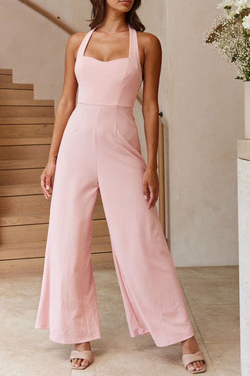 Casual Solid Split Joint Halter Loose Jumpsuits(3 colors)