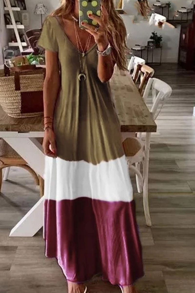 Fashion Solid Split Joint V Neck Cake Skirt Dresses(4 colors)
