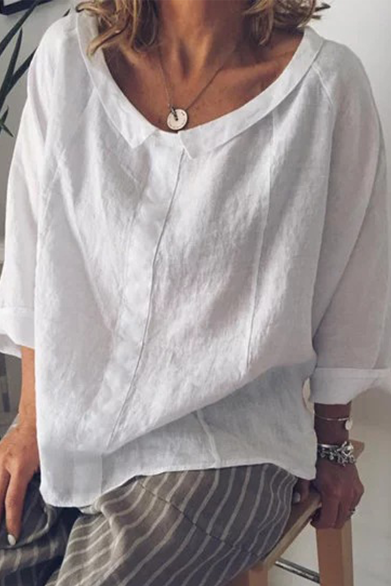Solid O Neck Loose Blouse