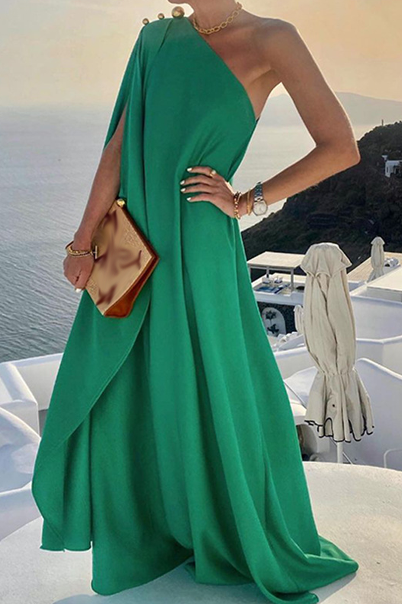 Casual Solid Patchwork One Shoulder Straight Dresses(4 colors)