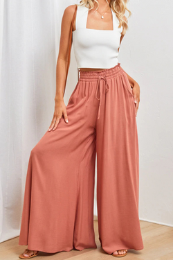 Casual Solid Patchwork Loose High Waist Wide Leg Solid Color Bottoms(5 Colors)