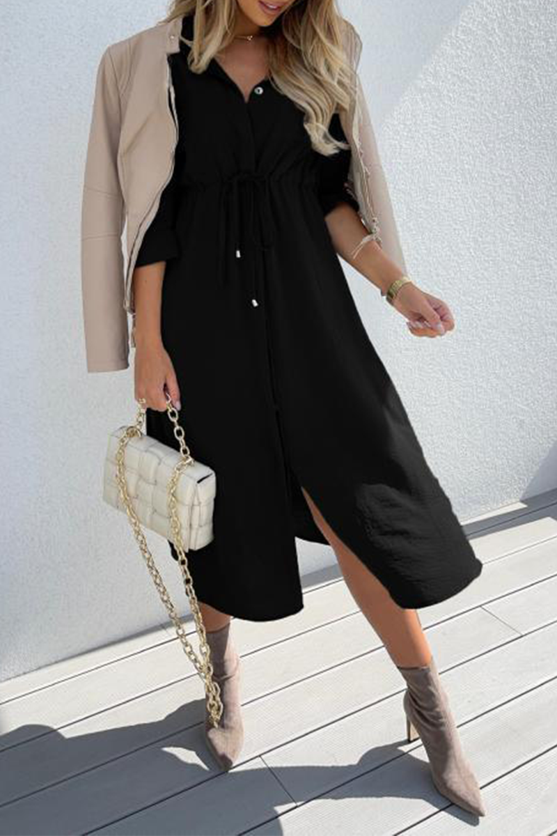 Casual Solid Patchwork Turndown Collar Shirt Dress Dresses(3 colors)