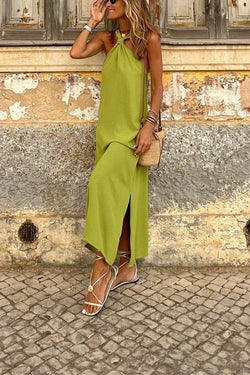 Fashion Casual Solid Solid Color Halter Long Dress Dresses