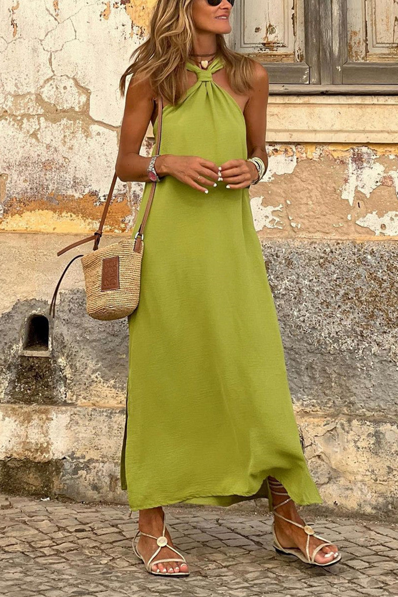 Fashion Casual Solid Solid Color Halter Long Dress Dresses
