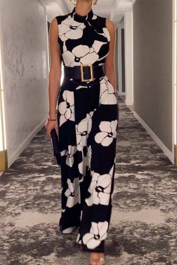 Fashion Casual Print Printing Half A Turtleneck Regular Jumpsuits