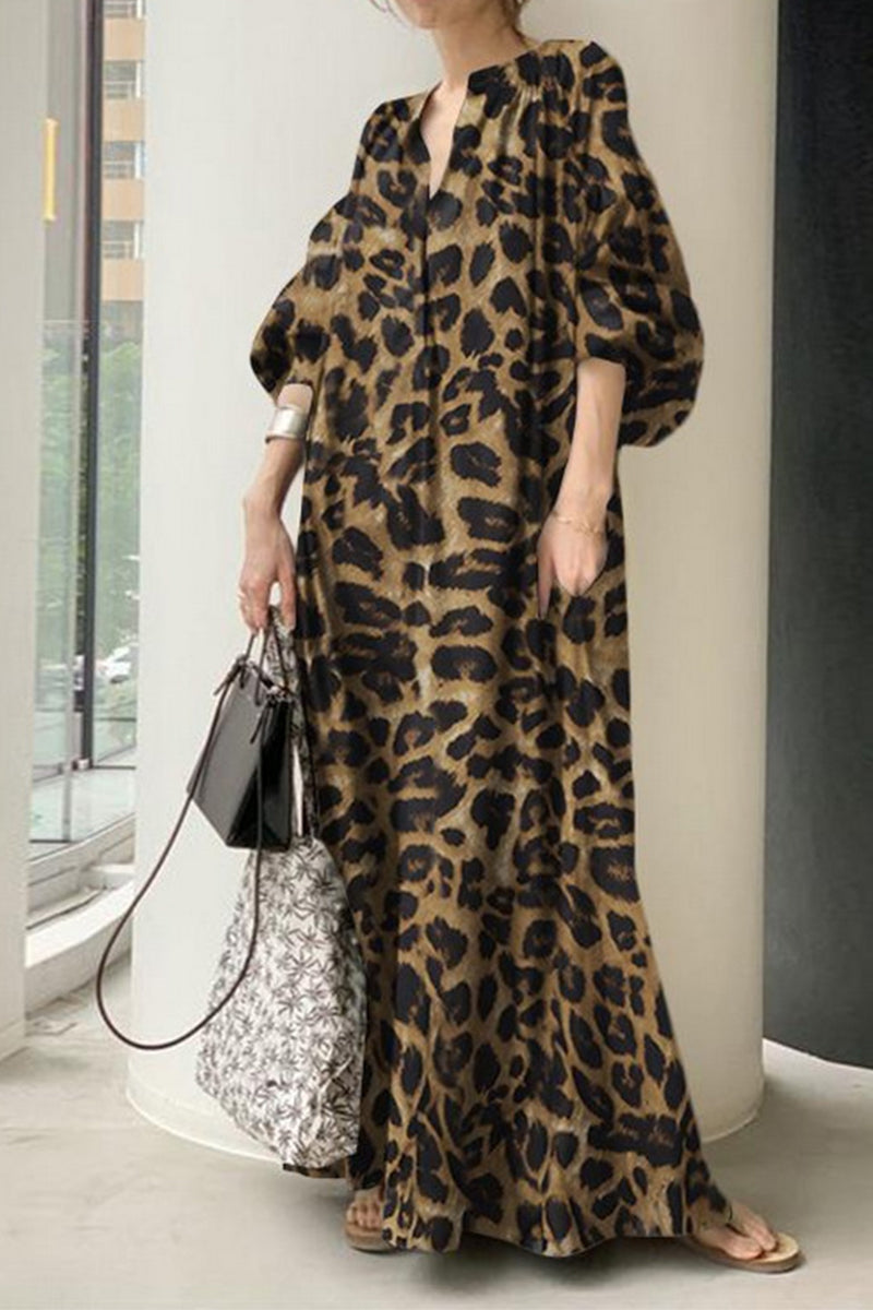 Casual Leopard Printing Shirt Collar Dress Dresses(3 Colors)