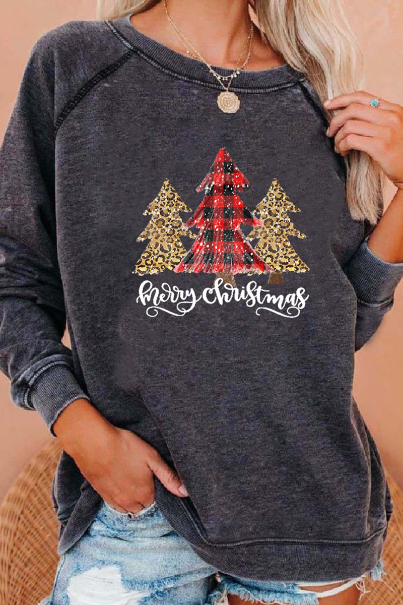 Casual Christmas Tree Printed Patchwork O Neck Tops