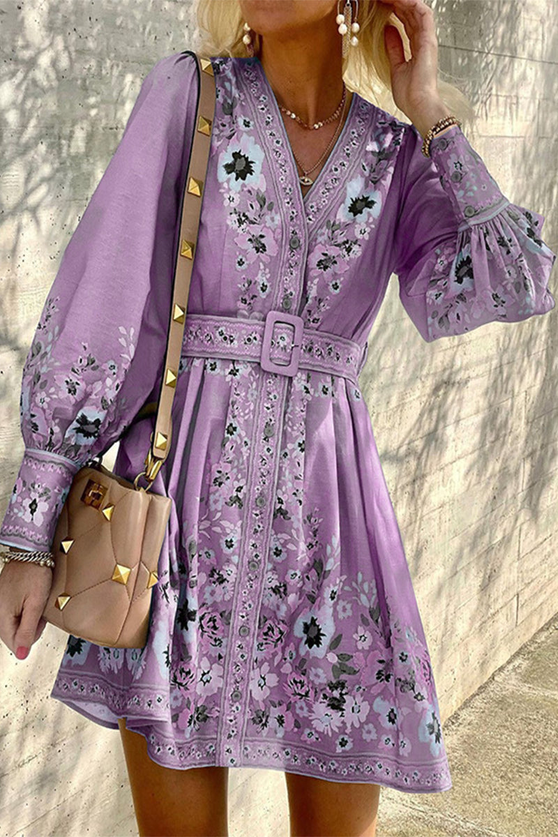 Bohemian Elegant Print Printing V Neck A Line Dresses