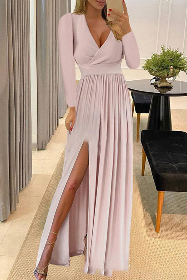 Celebrities Elegant Solid Flounce V Neck A Line Dresses(5 Colors)