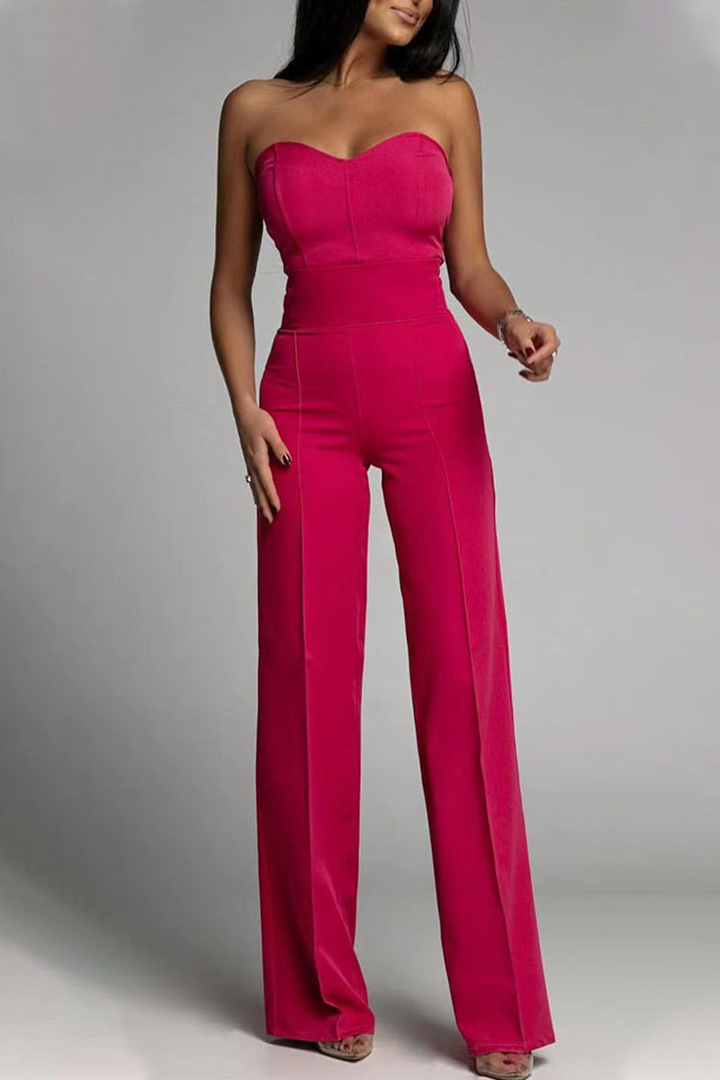 Casual Elegant Solid Color Strapless Straight Jumpsuits(5 Colors)