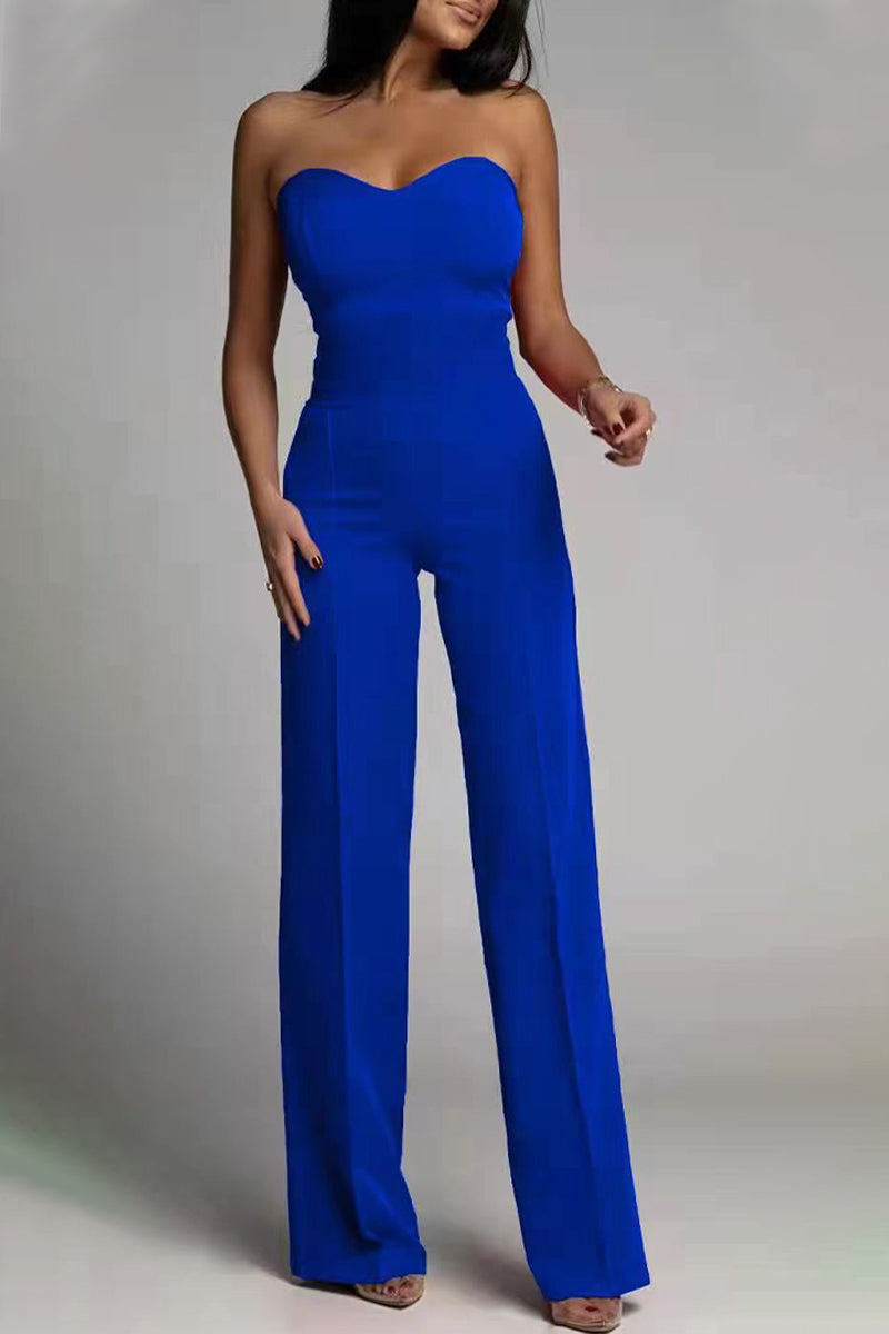 Casual Elegant Solid Color Strapless Straight Jumpsuits(5 Colors)