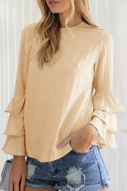 Casual Solid Flounce O Neck Tops(9 Colors)