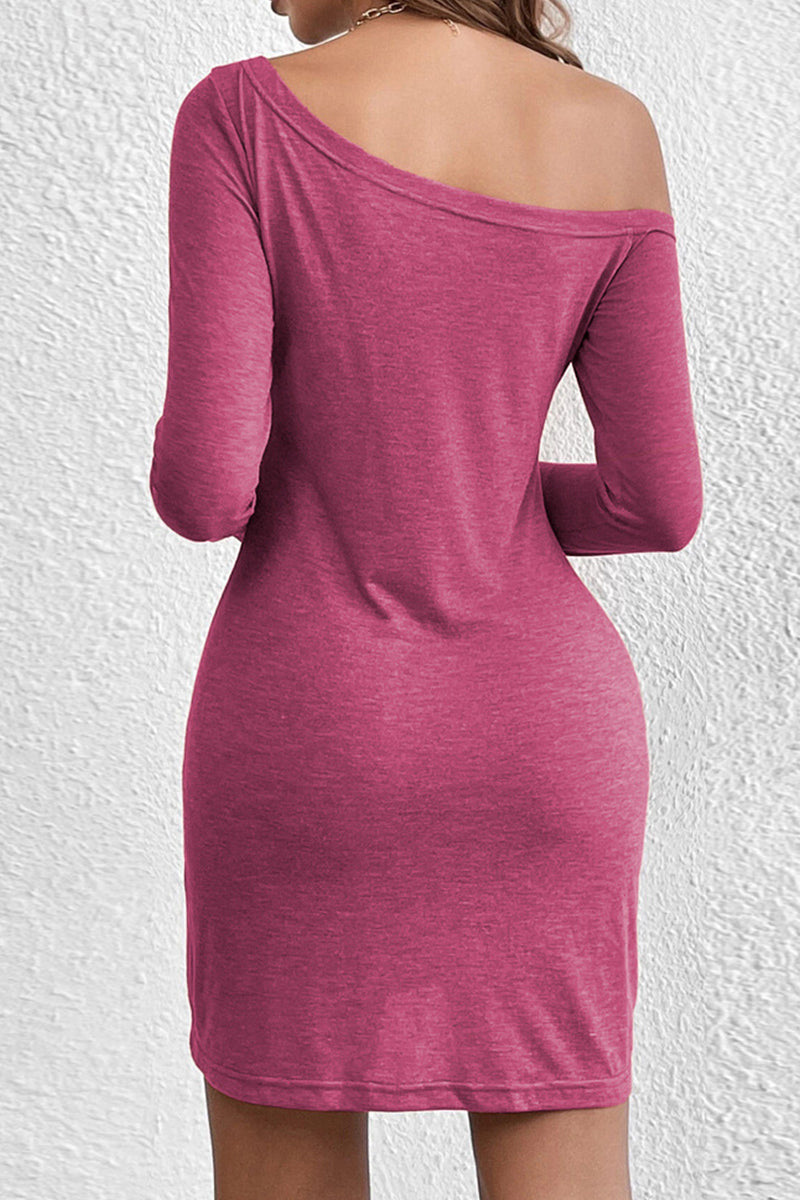 Casual Solid Solid Color Oblique Collar A Line Dresses
