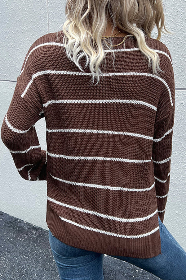 Casual Striped Patchwork V Neck Sweaters