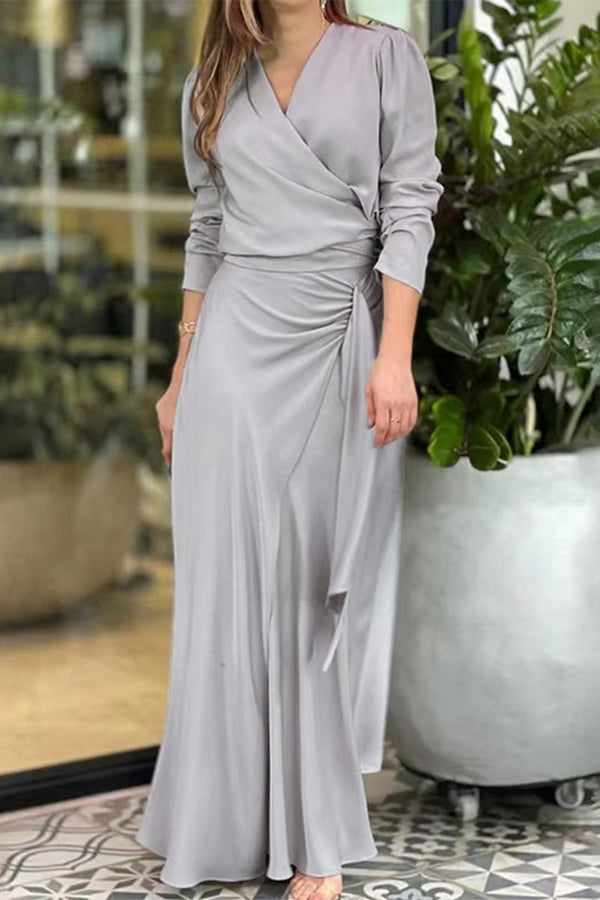 Casual Elegant Solid Frenulum Asymmetrical V Neck Irregular Dress Dresses