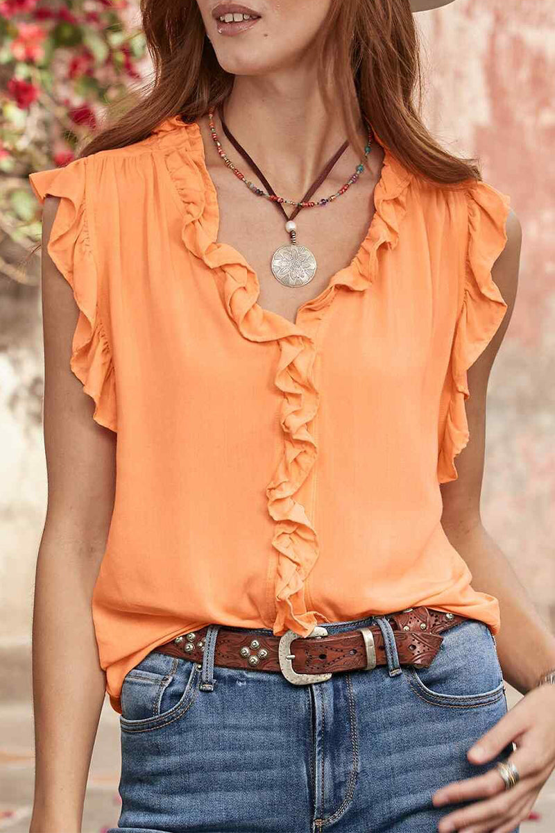 Sexy Simplicity Solid Flounce V Neck Blouses(5 Colors)